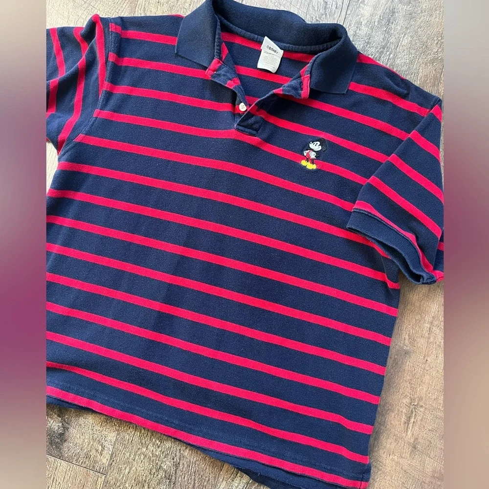 Disney y2K vintage striped polo Navy and Red‎ men’s medium